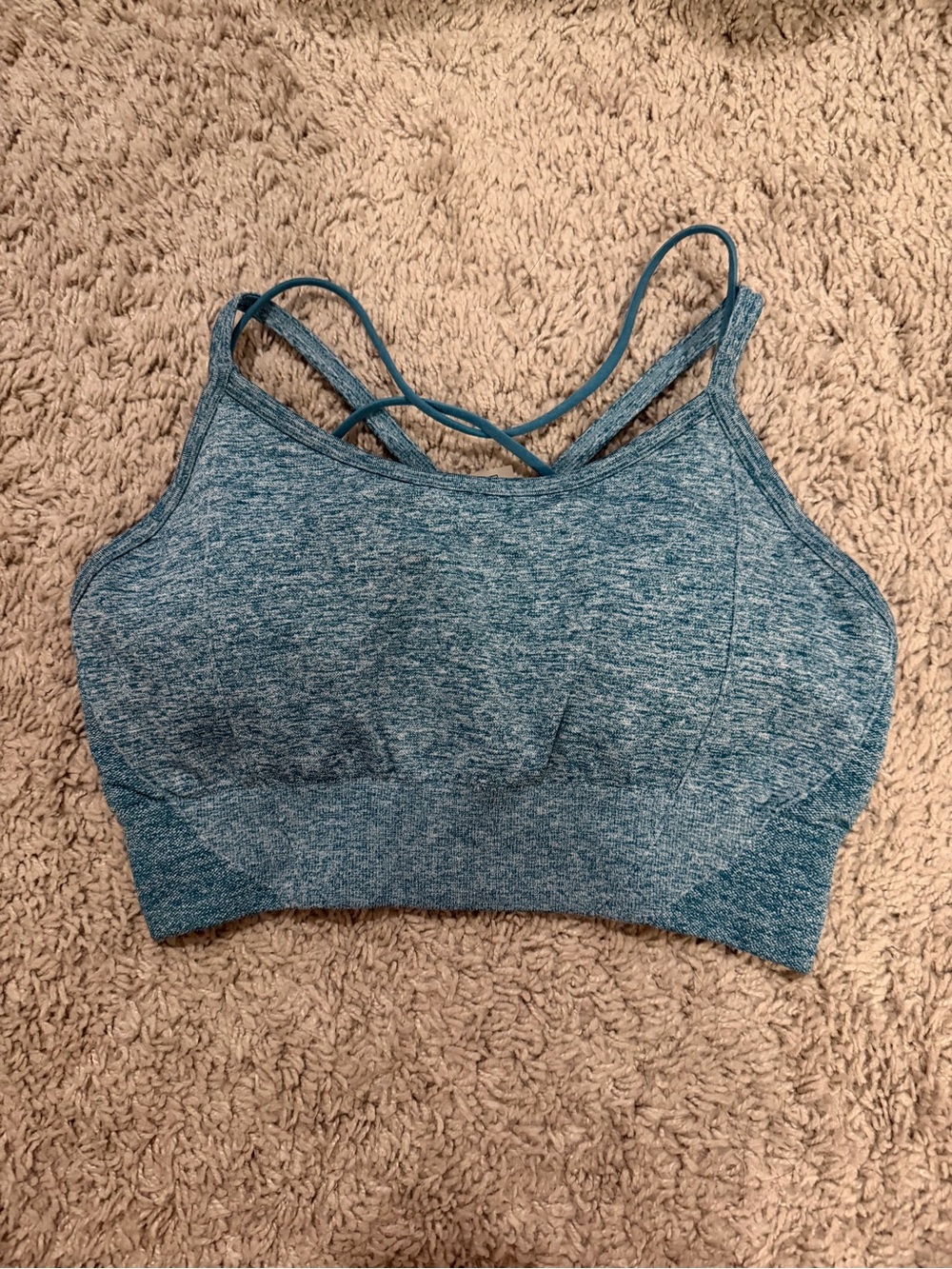 Heathered Teal Strappy Seamless Sports Bra